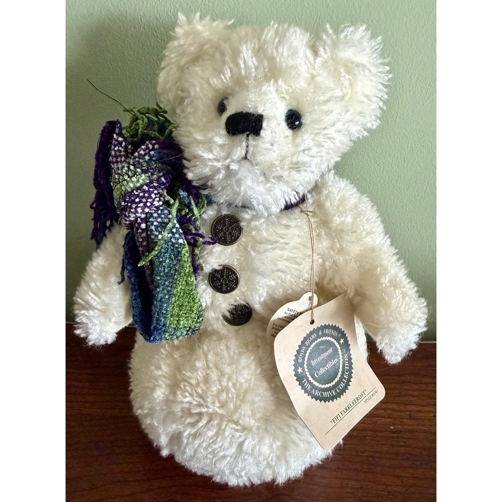 Boyds Fitz Farklefrost Snowman White Bear + Scarf & Blue Eyes #91360 1990-2000